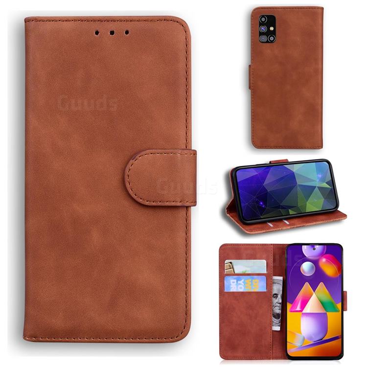 Retro Classic Skin Feel Leather Wallet Phone Case for Samsung Galaxy M31s - Brown