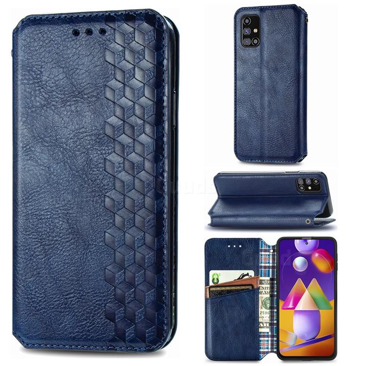 Ultra Slim Fashion Business Card Magnetic Automatic Suction Leather Flip Cover for Samsung Galaxy M31s - Dark Blue