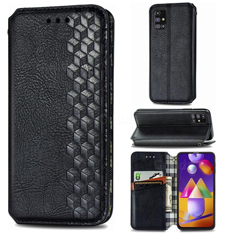 Ultra Slim Fashion Business Card Magnetic Automatic Suction Leather Flip Cover for Samsung Galaxy M31s - Black