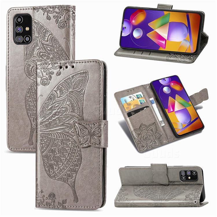 Embossing Mandala Flower Butterfly Leather Wallet Case for Samsung Galaxy M31s - Gray