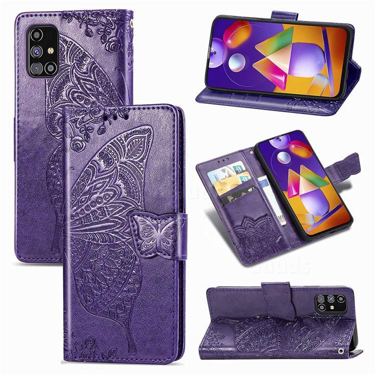 Embossing Mandala Flower Butterfly Leather Wallet Case for Samsung Galaxy M31s - Dark Purple