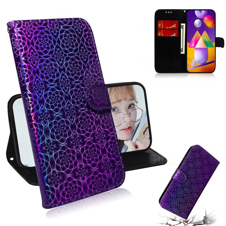Laser Circle Shining Leather Wallet Phone Case for Samsung Galaxy M31s - Purple