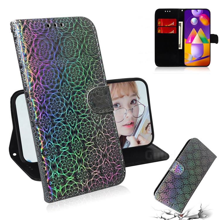 Laser Circle Shining Leather Wallet Phone Case for Samsung Galaxy M31s - Silver