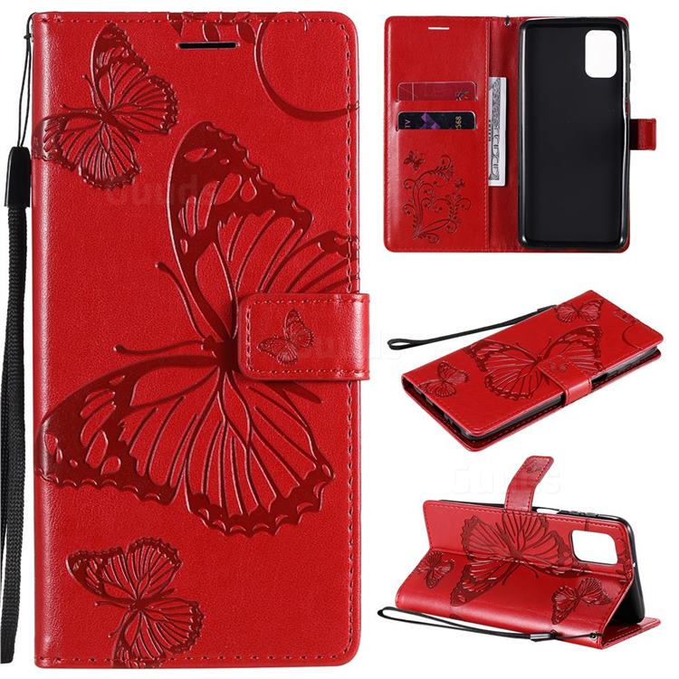 Embossing 3D Butterfly Leather Wallet Case for Samsung Galaxy M31s - Red