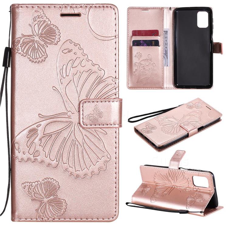 Embossing 3D Butterfly Leather Wallet Case for Samsung Galaxy M31s - Rose Gold