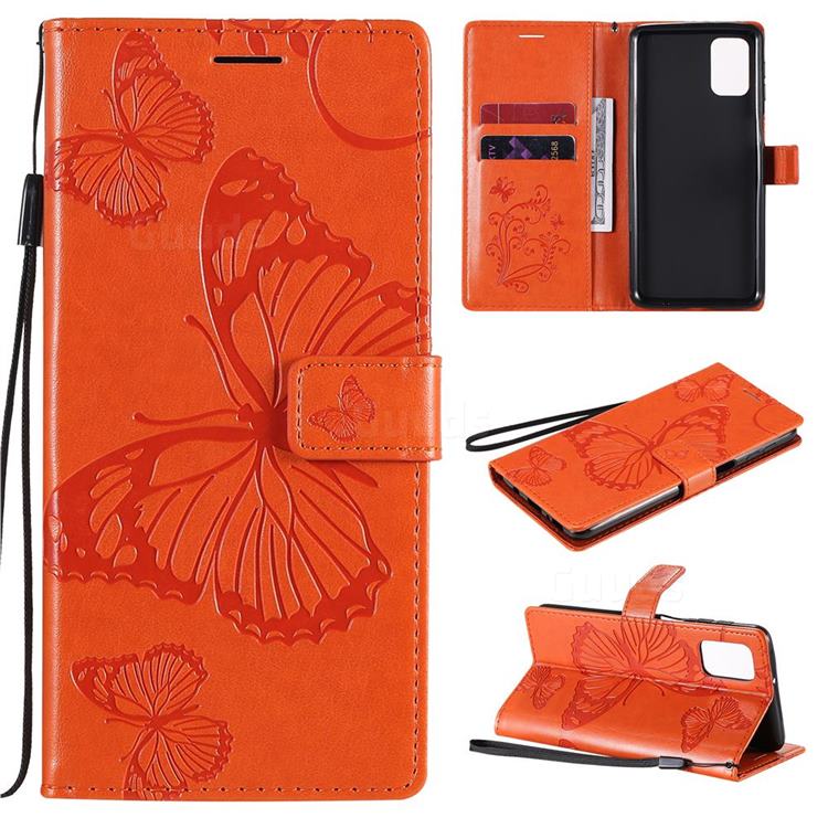Embossing 3D Butterfly Leather Wallet Case for Samsung Galaxy M31s - Orange