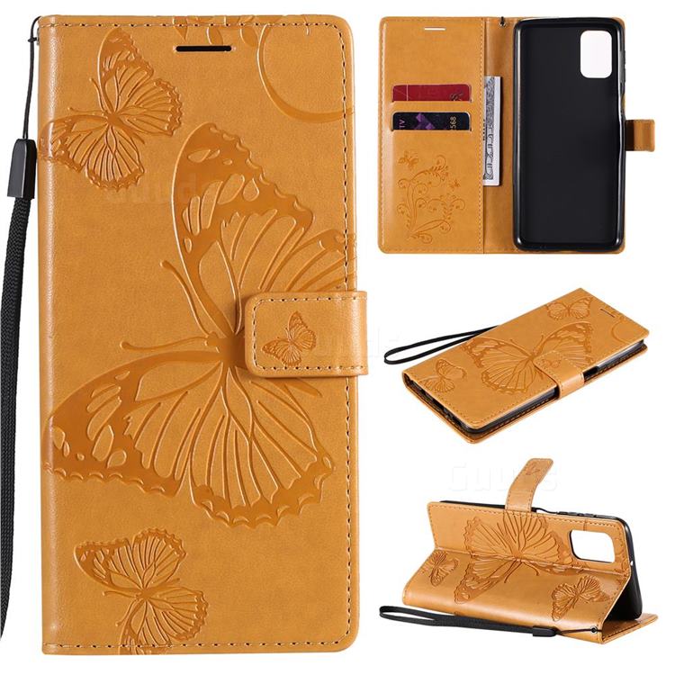 Embossing 3D Butterfly Leather Wallet Case for Samsung Galaxy M31s - Yellow