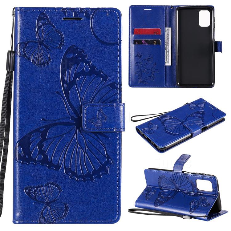 Embossing 3D Butterfly Leather Wallet Case for Samsung Galaxy M31s - Blue