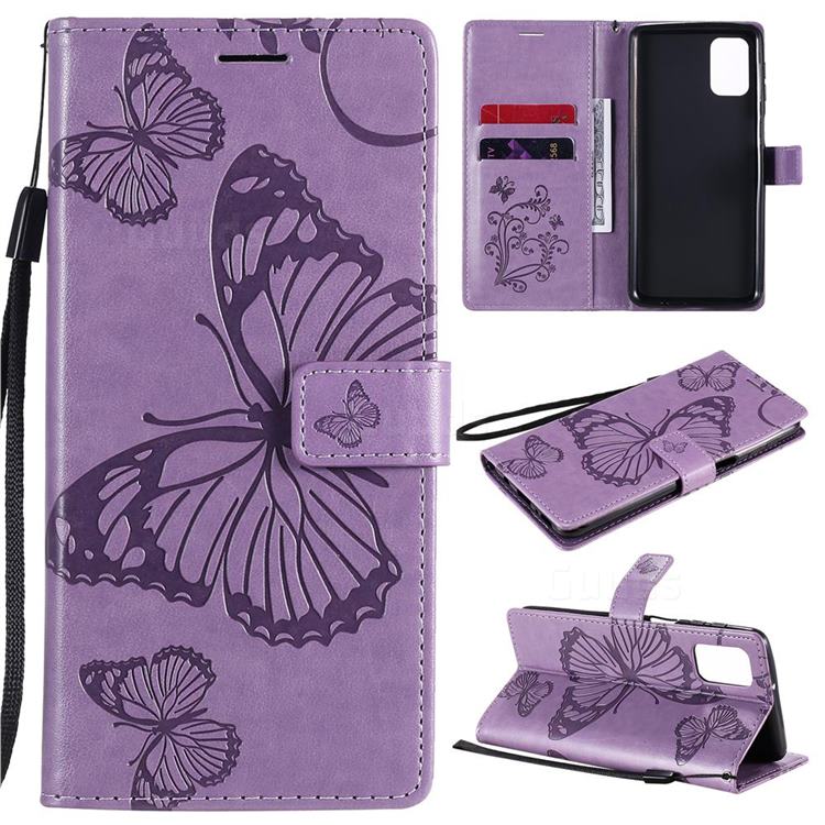 Embossing 3D Butterfly Leather Wallet Case for Samsung Galaxy M31s - Purple
