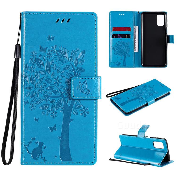 Embossing Butterfly Tree Leather Wallet Case for Samsung Galaxy M31s - Blue