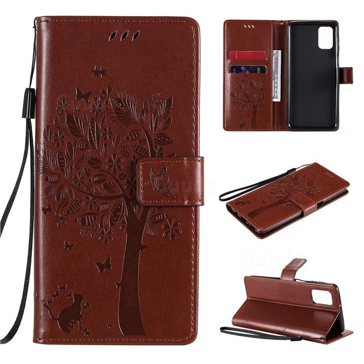 Embossing Butterfly Tree Leather Wallet Case for Samsung Galaxy M31s - Coffee