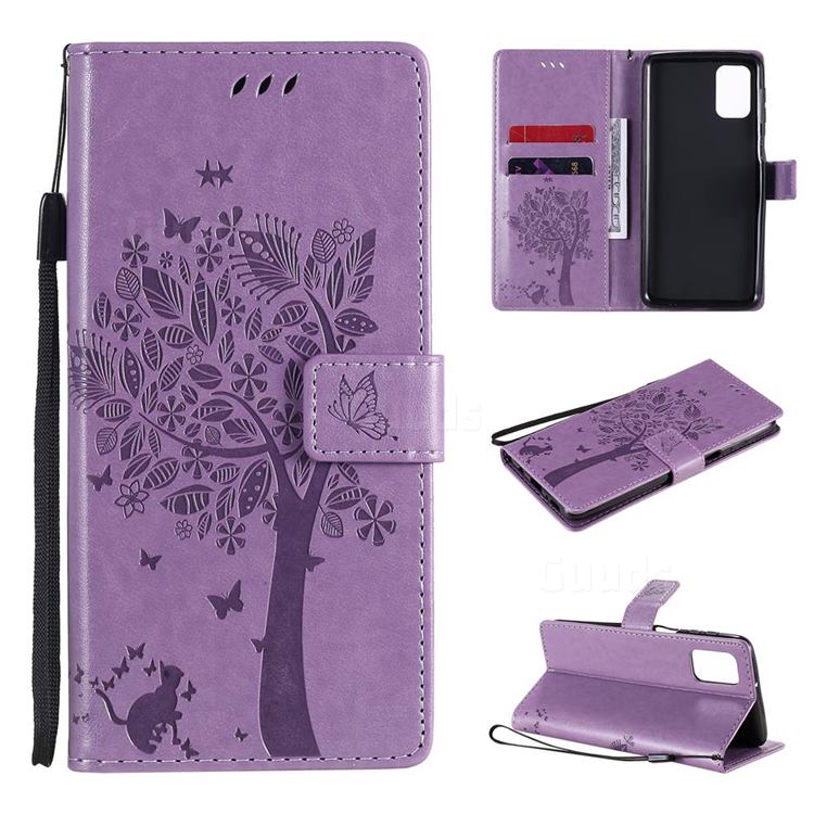 Embossing Butterfly Tree Leather Wallet Case for Samsung Galaxy M31s - Violet