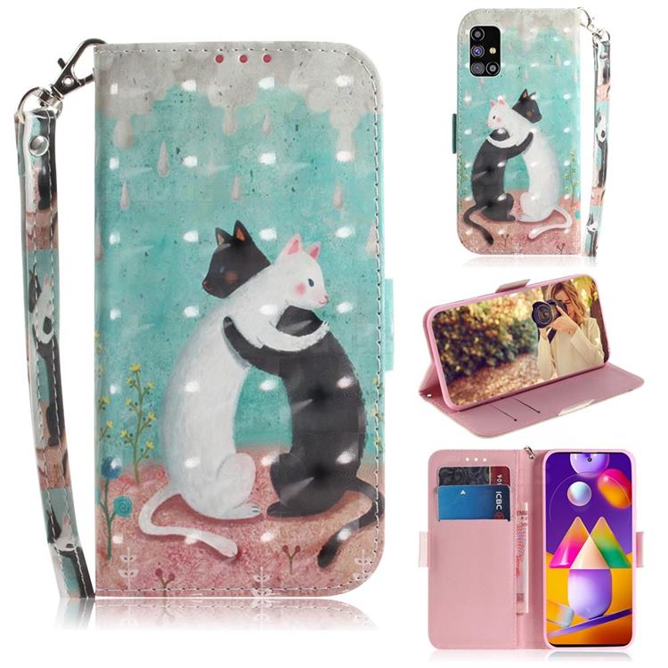 Black and White Cat 3D Painted Leather Wallet Phone Case for Samsung Galaxy M31s