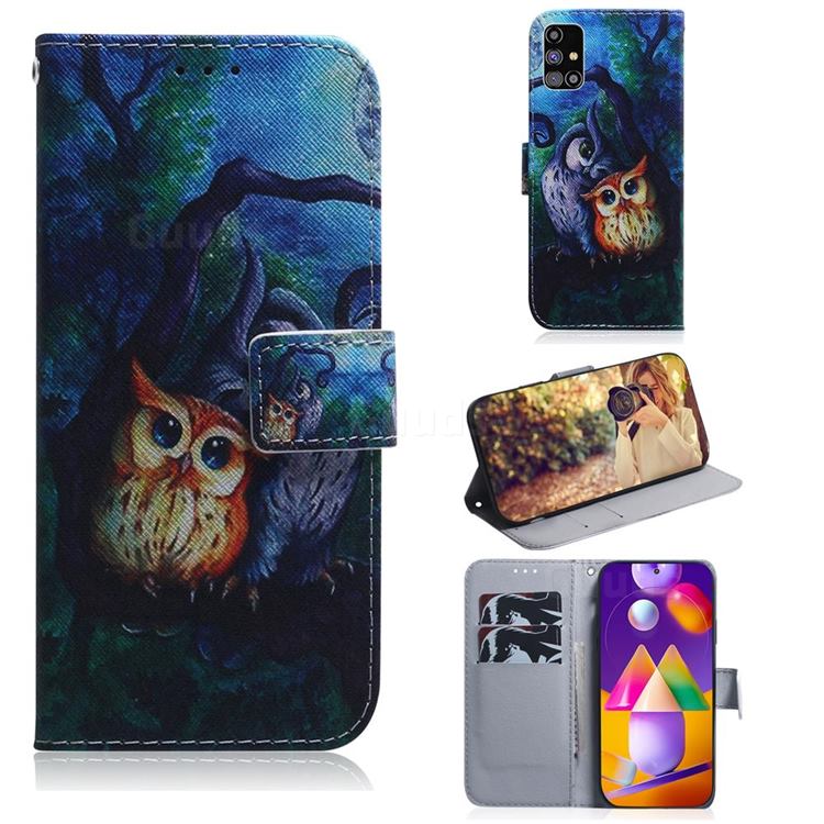 Oil Painting Owl PU Leather Wallet Case for Samsung Galaxy M31s