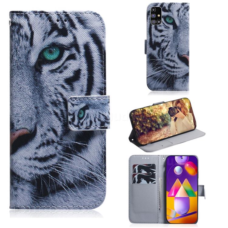 White Tiger PU Leather Wallet Case for Samsung Galaxy M31s