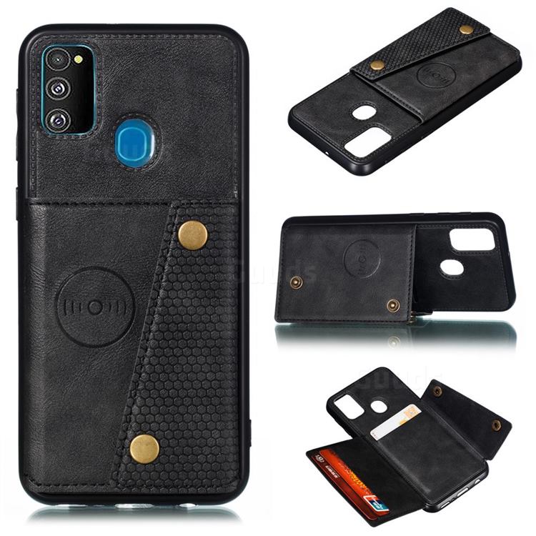 Retro Multifunction Card Slots Stand Leather Coated Phone Back Cover for Samsung Galaxy M31s - Black
