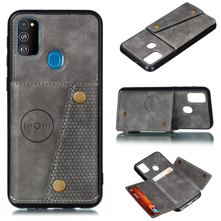 Retro Multifunction Card Slots Stand Leather Coated Phone Back Cover for Samsung Galaxy M31s - Gray