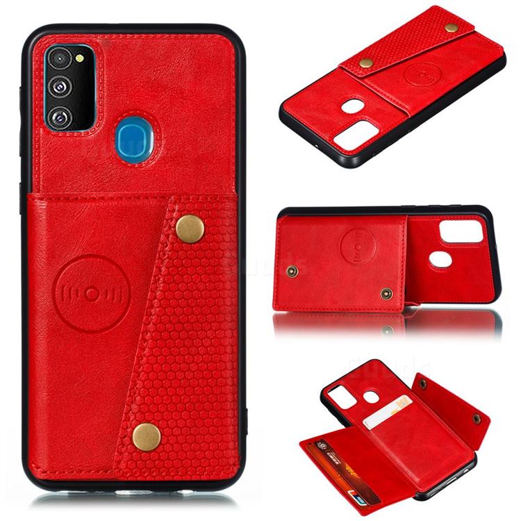 Retro Multifunction Card Slots Stand Leather Coated Phone Back Cover for Samsung Galaxy M31s - Red