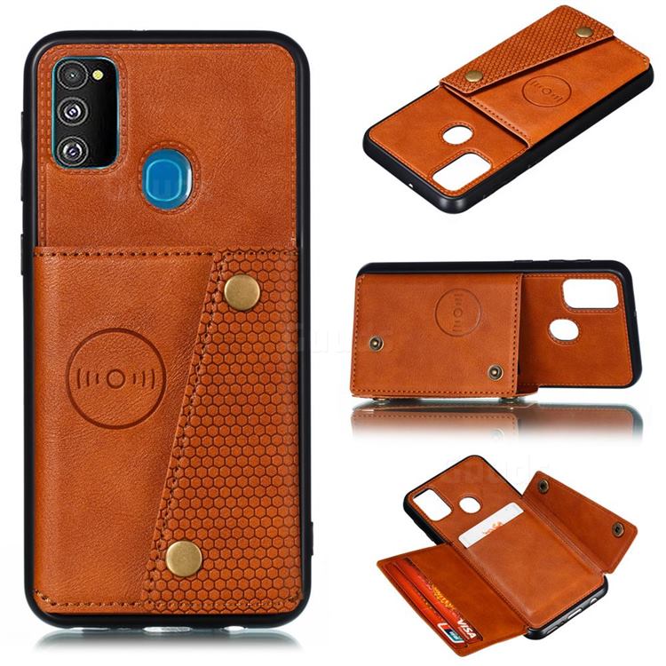 Retro Multifunction Card Slots Stand Leather Coated Phone Back Cover for Samsung Galaxy M31s - Brown