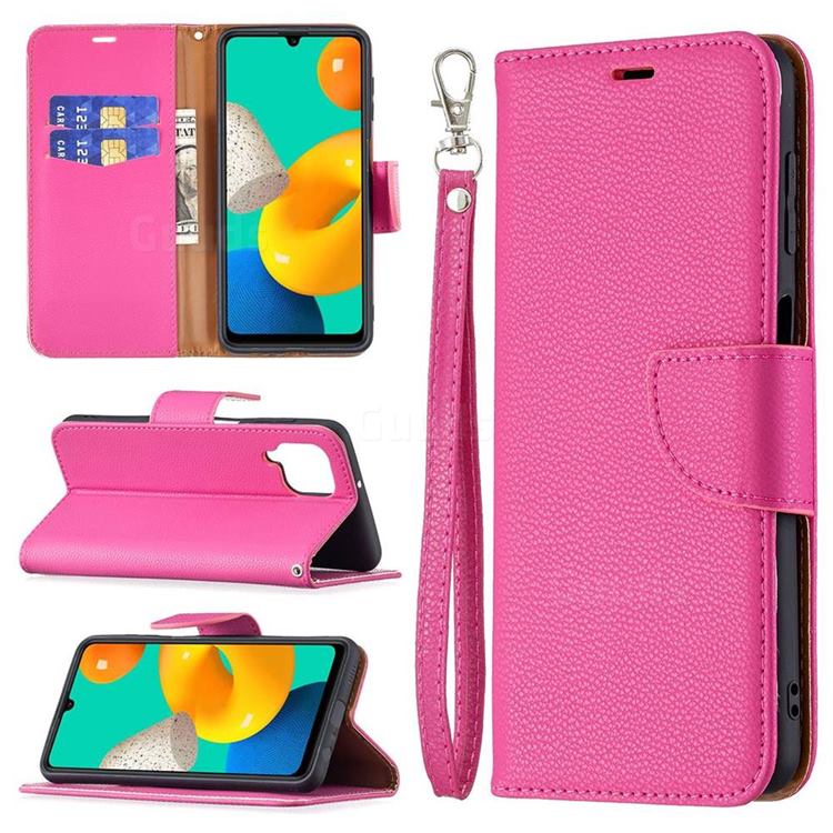 Classic Luxury Litchi Leather Phone Wallet Case for Samsung Galaxy M32 - Rose