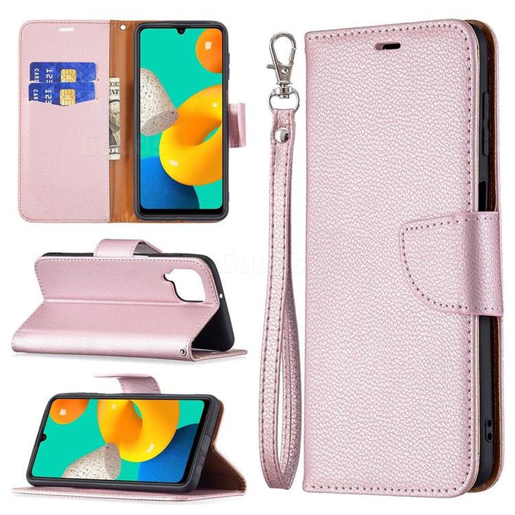 Classic Luxury Litchi Leather Phone Wallet Case for Samsung Galaxy M32 - Golden