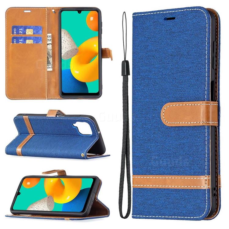 Jeans Cowboy Denim Leather Wallet Case for Samsung Galaxy M32 - Sapphire