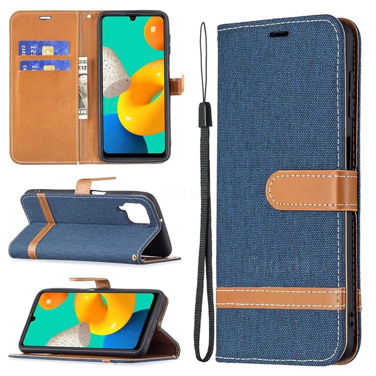 Jeans Cowboy Denim Leather Wallet Case for Samsung Galaxy M32 - Dark Blue
