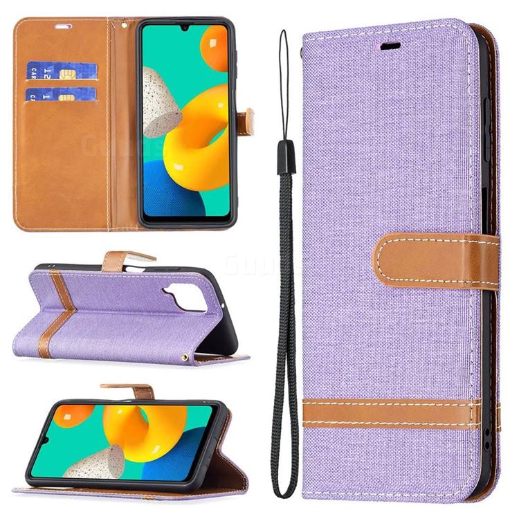 Jeans Cowboy Denim Leather Wallet Case for Samsung Galaxy M32 - Purple