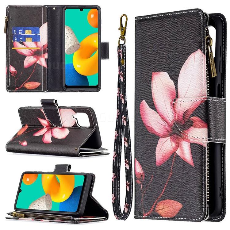 Lotus Flower Binfen Color BF03 Retro Zipper Leather Wallet Phone Case for Samsung Galaxy M32