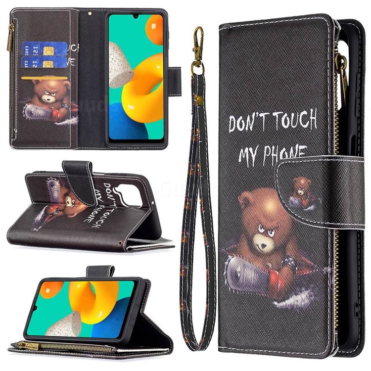 Chainsaw Bear Binfen Color BF03 Retro Zipper Leather Wallet Phone Case for Samsung Galaxy M32