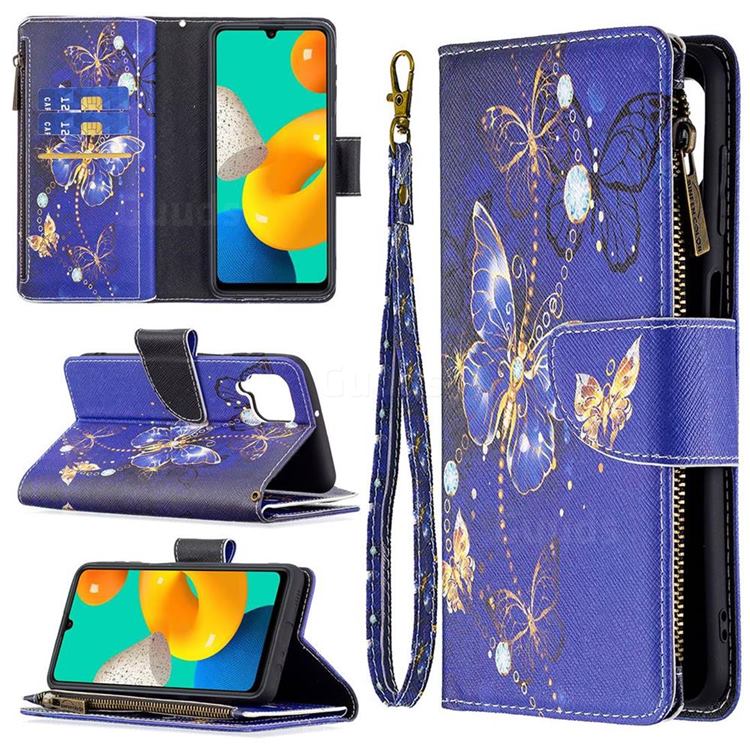 Purple Butterfly Binfen Color BF03 Retro Zipper Leather Wallet Phone Case for Samsung Galaxy M32