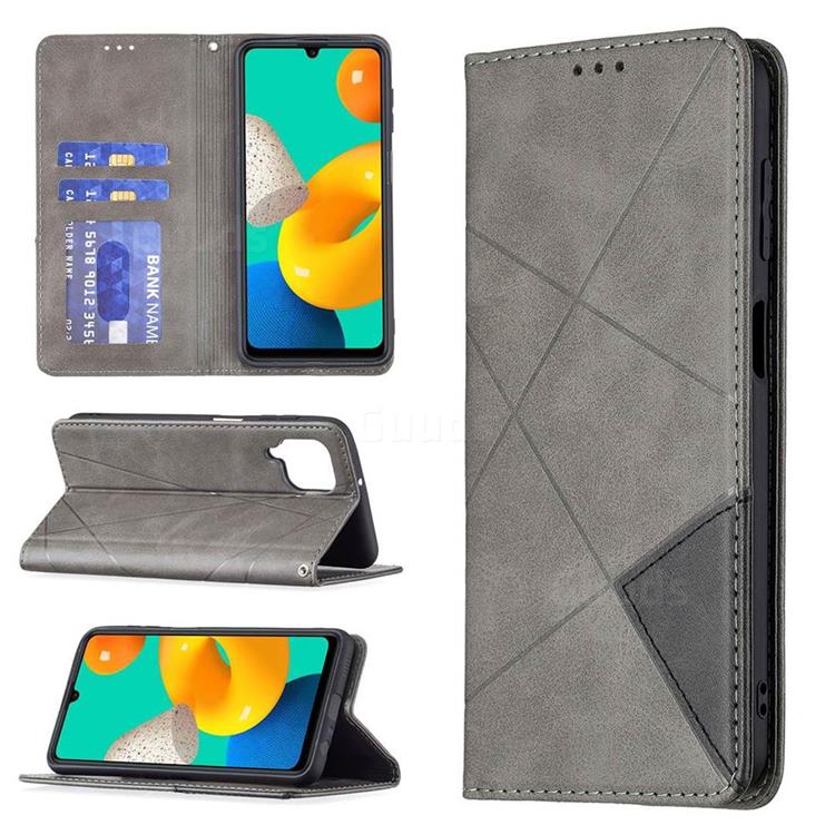 Prismatic Slim Magnetic Sucking Stitching Wallet Flip Cover for Samsung Galaxy M32 - Gray