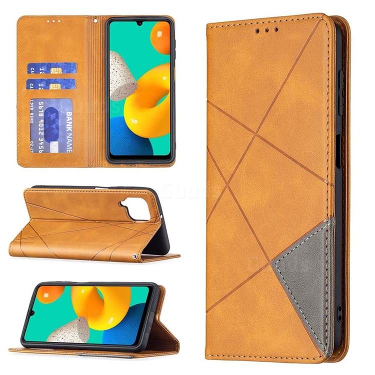 Prismatic Slim Magnetic Sucking Stitching Wallet Flip Cover for Samsung Galaxy M32 - Yellow