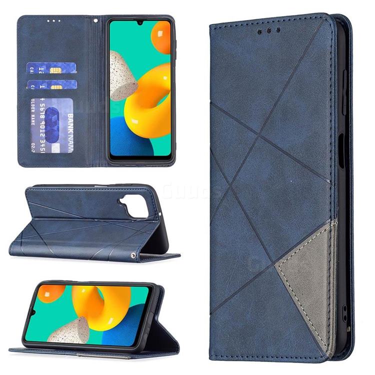 Prismatic Slim Magnetic Sucking Stitching Wallet Flip Cover for Samsung Galaxy M32 - Blue