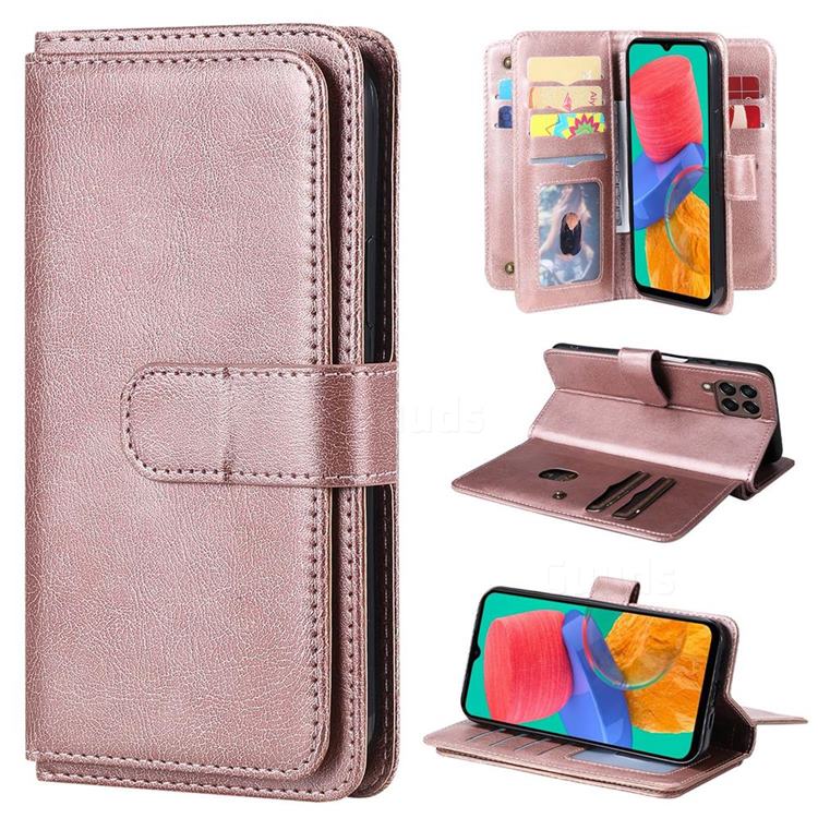 Multi-function Ten Card Slots and Photo Frame PU Leather Wallet Phone Case Cover for Samsung Galaxy M33 - Rose Gold