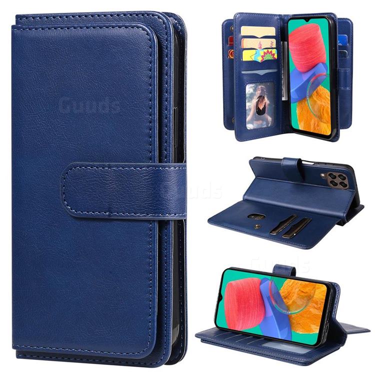 Multi-function Ten Card Slots and Photo Frame PU Leather Wallet Phone Case Cover for Samsung Galaxy M33 - Dark Blue