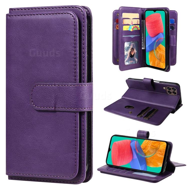 Multi-function Ten Card Slots and Photo Frame PU Leather Wallet Phone Case Cover for Samsung Galaxy M33 - Violet