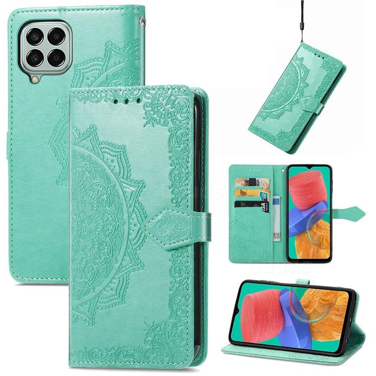 Embossing Imprint Mandala Flower Leather Wallet Case for Samsung Galaxy M33 - Green
