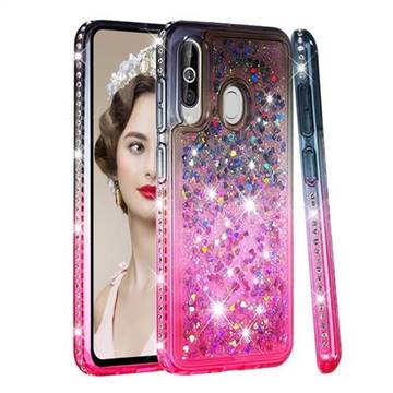 Diamond Frame Liquid Glitter Quicksand Sequins Phone Case for Samsung Galaxy M40 - Gray Pink