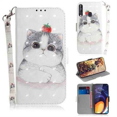 Cute Tomato Cat 3D Painted Leather Wallet Phone Case for Samsung Galaxy M40