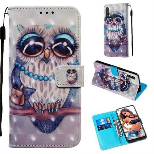 Sweet Gray Owl 3D Painted Leather Wallet Case for Samsung Galaxy M40
