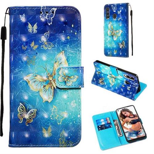 Gold Butterfly 3D Painted Leather Wallet Case for Samsung Galaxy M40