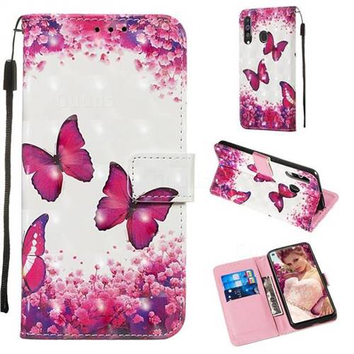 Rose Butterfly 3D Painted Leather Wallet Case for Samsung Galaxy M40