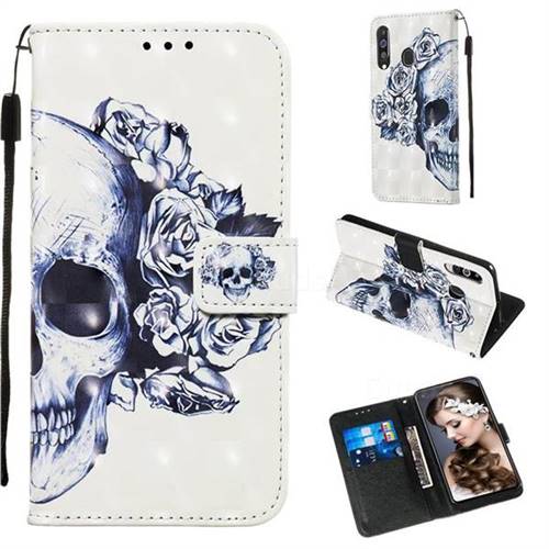 Skull Flower 3D Painted Leather Wallet Case for Samsung Galaxy M40