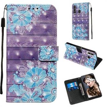 Blue Flower 3D Painted Leather Wallet Case for Samsung Galaxy M40