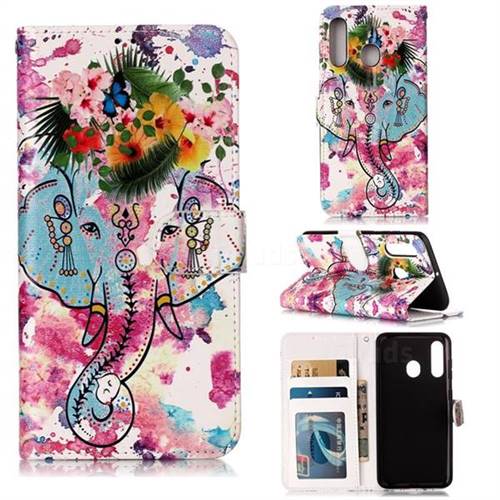 Flower Elephant 3D Relief Oil PU Leather Wallet Case for Samsung Galaxy M40