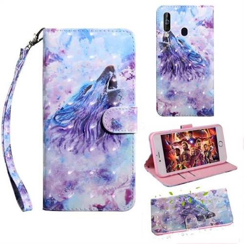 Roaring Wolf 3D Painted Leather Wallet Case for Samsung Galaxy M40