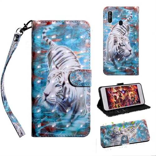 White Tiger 3D Painted Leather Wallet Case for Samsung Galaxy M40