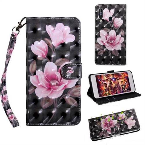 Black Powder Flower 3D Painted Leather Wallet Case for Samsung Galaxy M40