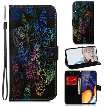 Black Butterfly Laser Shining Leather Wallet Phone Case for Samsung Galaxy M40